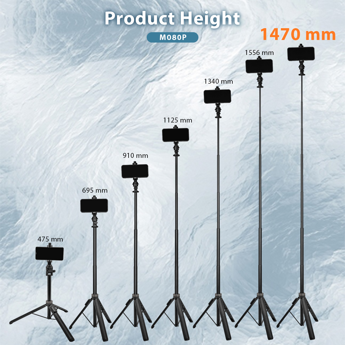 Kingjoy M080P Phone Tripod, Tripod for iPhone & Selfie Stick Tripod with Remote, Extendable Phone Tripod Stand & Travel Tripod, Solidest Cell Phone Tripod Compatible with iPhone/Android
