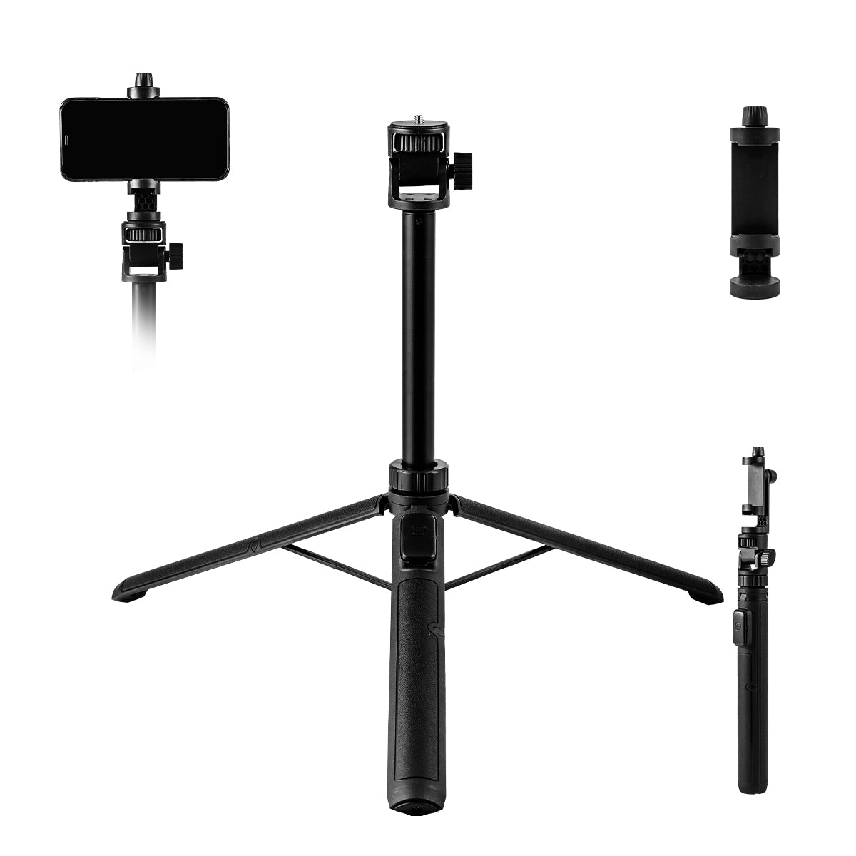 Kingjoy M080P Phone Tripod, Tripod for iPhone & Selfie Stick Tripod with Remote, Extendable Phone Tripod Stand & Travel Tripod, Solidest Cell Phone Tripod Compatible with iPhone/Android