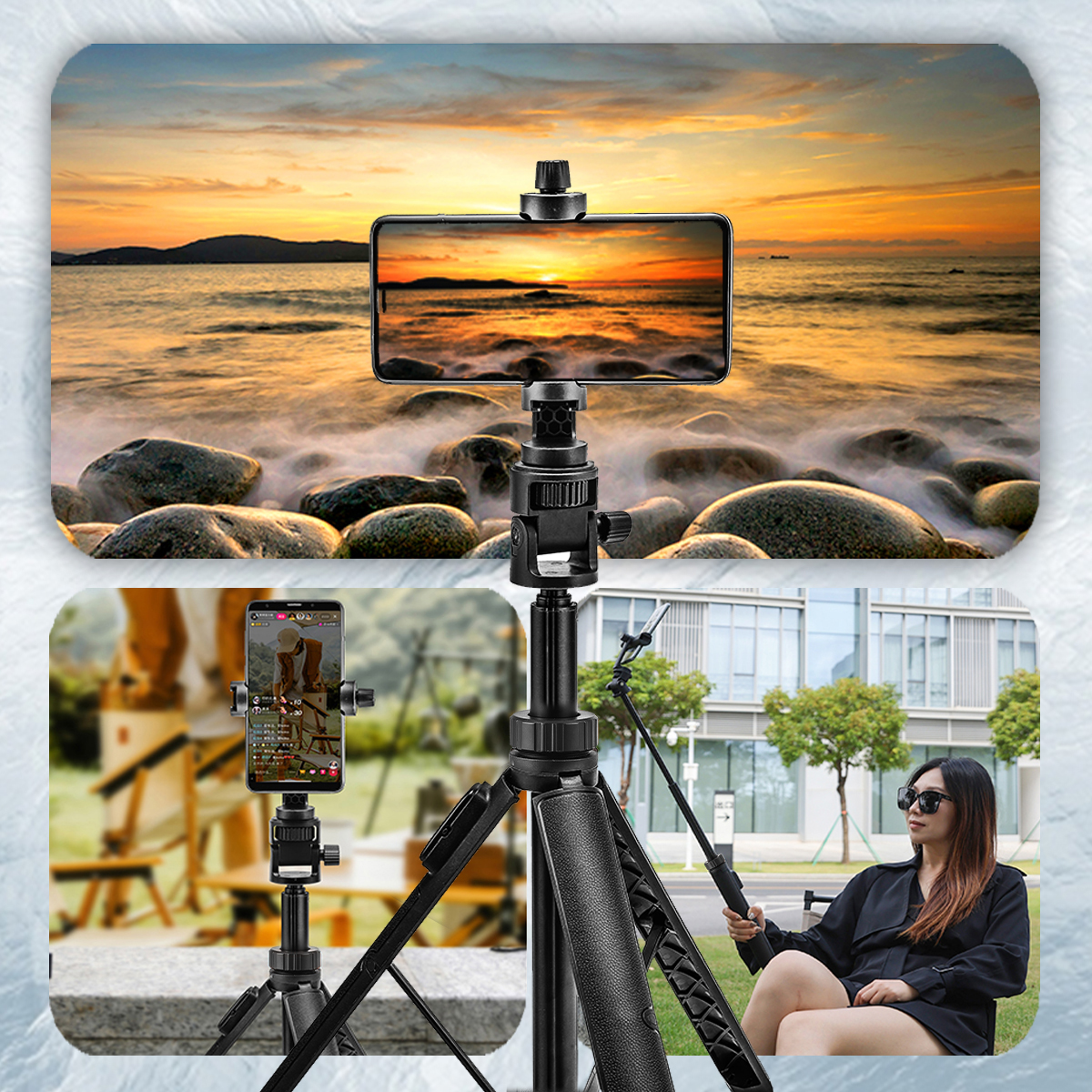 Kingjoy M080P Phone Tripod, Tripod for iPhone & Selfie Stick Tripod with Remote, Extendable Phone Tripod Stand & Travel Tripod, Solidest Cell Phone Tripod Compatible with iPhone/Android