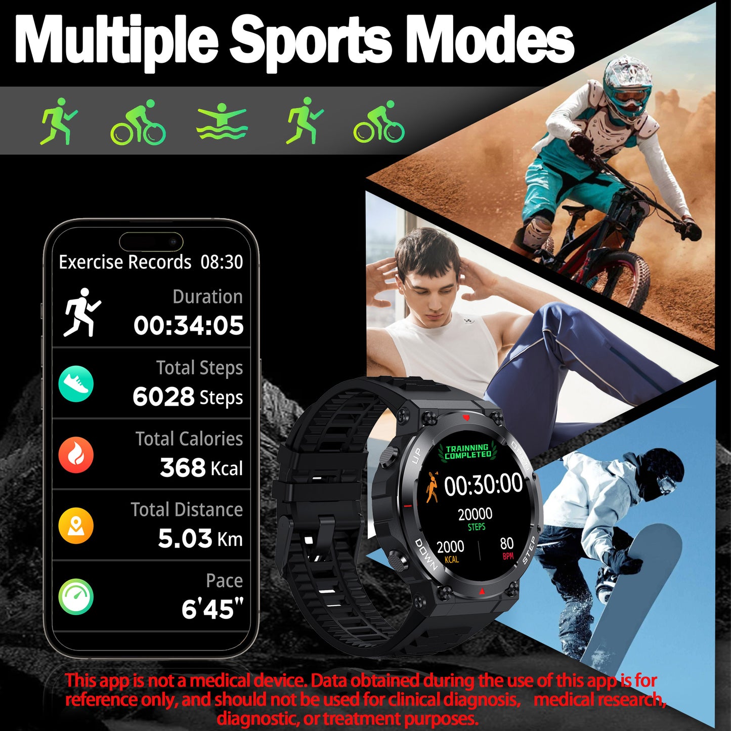 Smart Watch for Men,iP67 Waterproof Rugged Outdoor Smartwatch with Bluetooth Call 30 Day Battery Life Fitness Watch 1.39" HD Display,100+ Sports Modes Fitness Tracker for iOS Android Phone,45Black