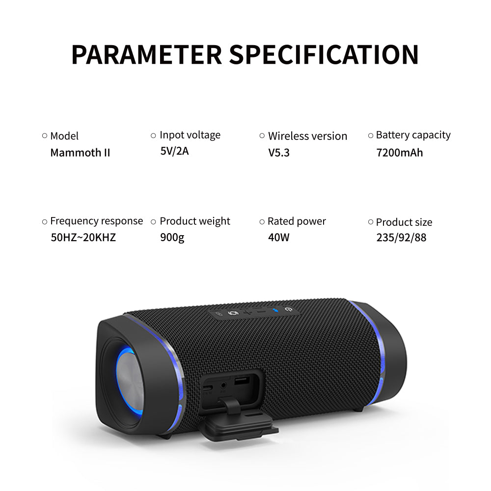 Portable wireless speaker MM II,with 40W output sound,,AUX,TF,TWS,USBconnection,Power bank output
