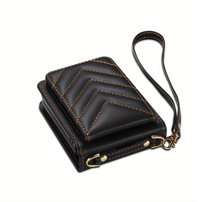 For Samsung Z Filp6 Case Foldable Leather Case Crossbody Strap