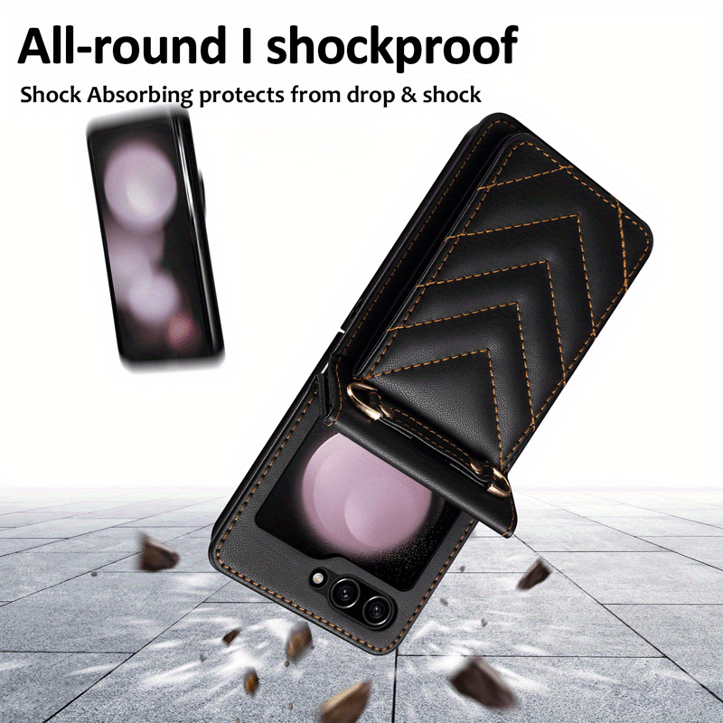 For Samsung Z Filp6 Case Foldable Leather Case Crossbody Strap