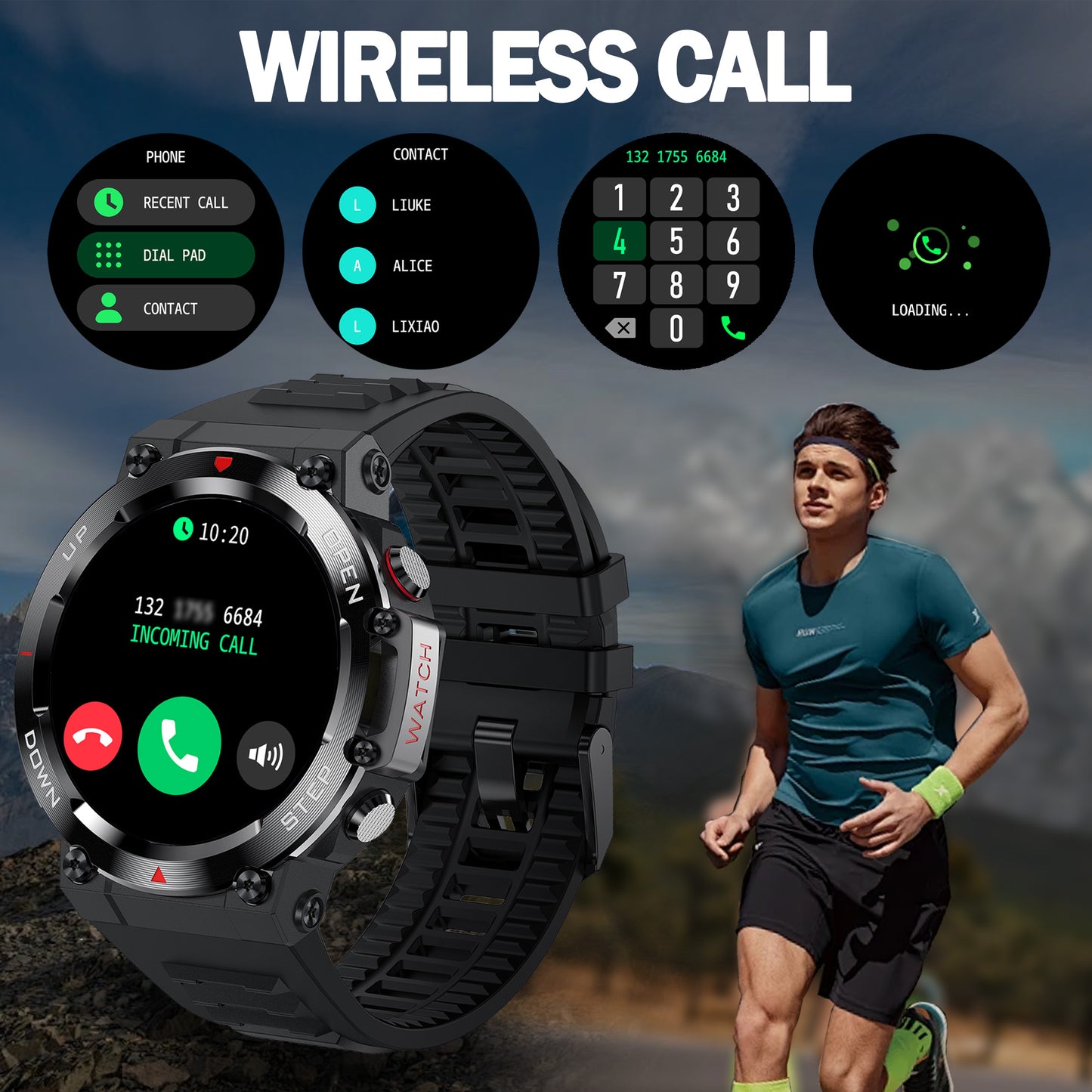 Smart Watch for Men,iP67 Waterproof Rugged Outdoor Smartwatch with Bluetooth Call 30 Day Battery Life Fitness Watch 1.39" HD Display,100+ Sports Modes Fitness Tracker for iOS Android Phone,45Black